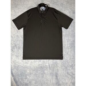 Birdie Threads Mens Small Black Performance Golf Polo Shirt Floral Collar Accent